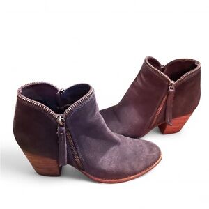 Dolce Vita Grey Suede Ankle Boots—Dual Zip Detail